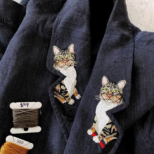 Embroidered Cat on Lapel