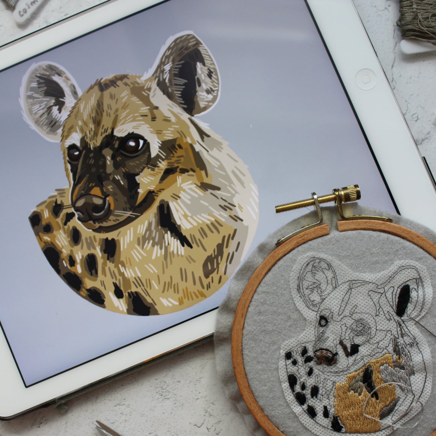 Wild Animal Embroidered Patch + Digital Drawing