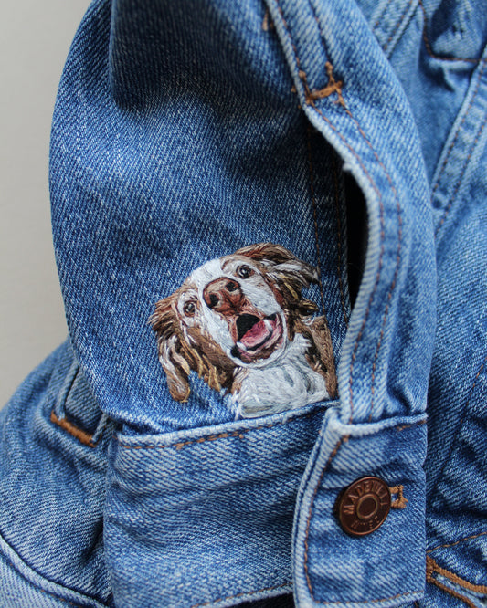 Two Embroidered Pet Portraits on Jacket Sleeves