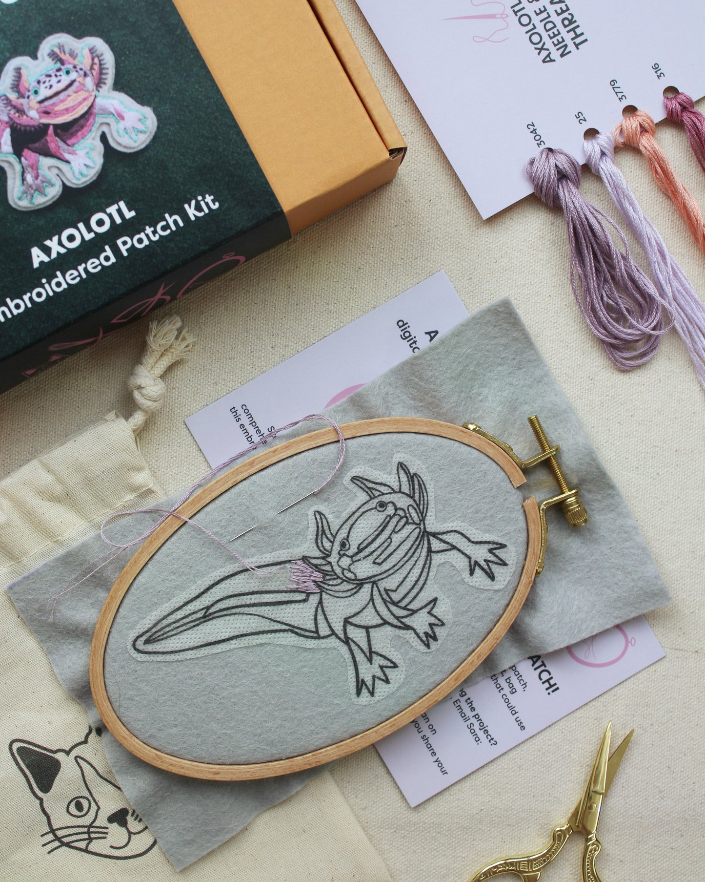 Axolotl Embroidered Patch Kit