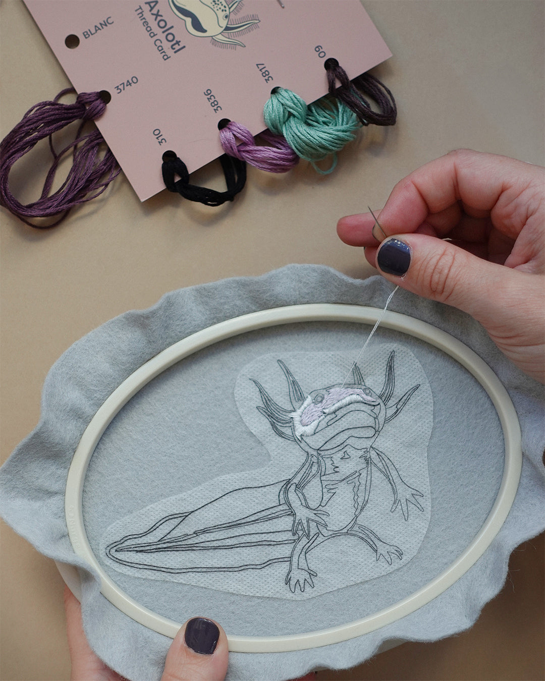 Axolotl Embroidered Patch Kit