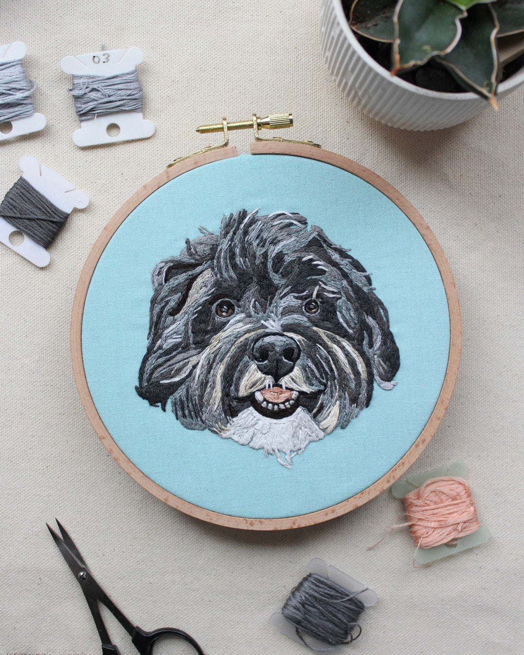 Embroidered Custom Pet Portrait in Hoop