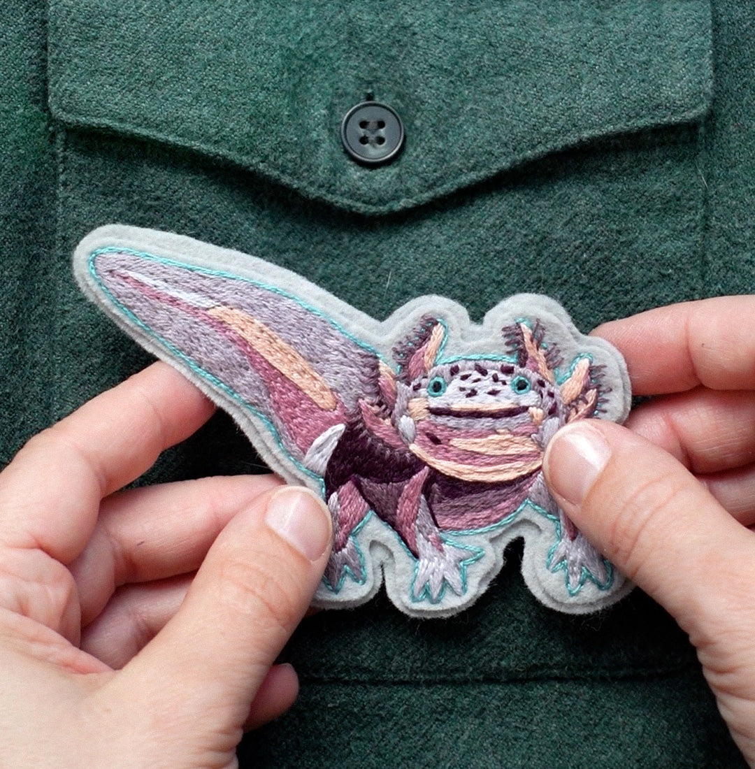 Axolotl Embroidered Patch Kit