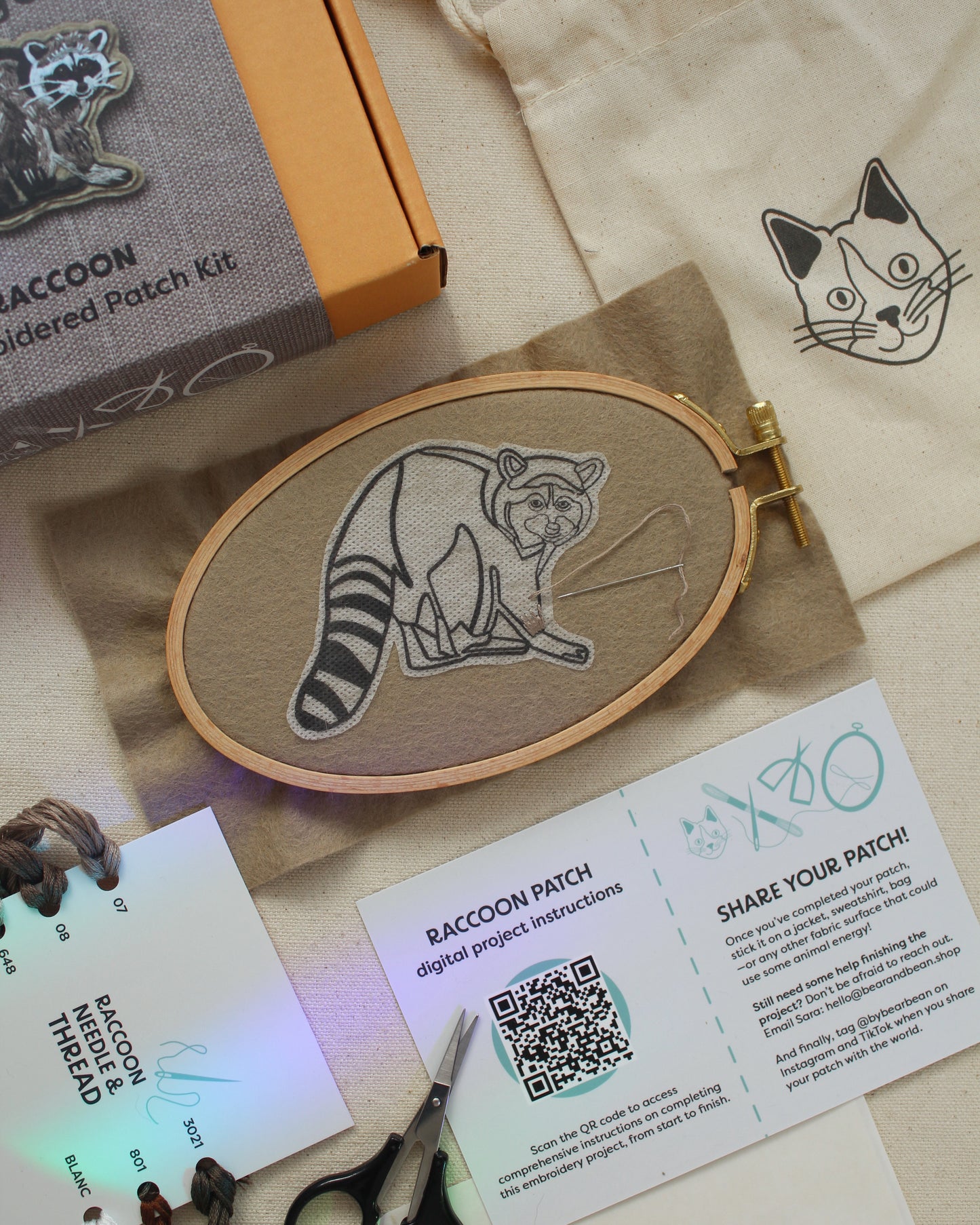 Raccoon Embroidered Patch Kit