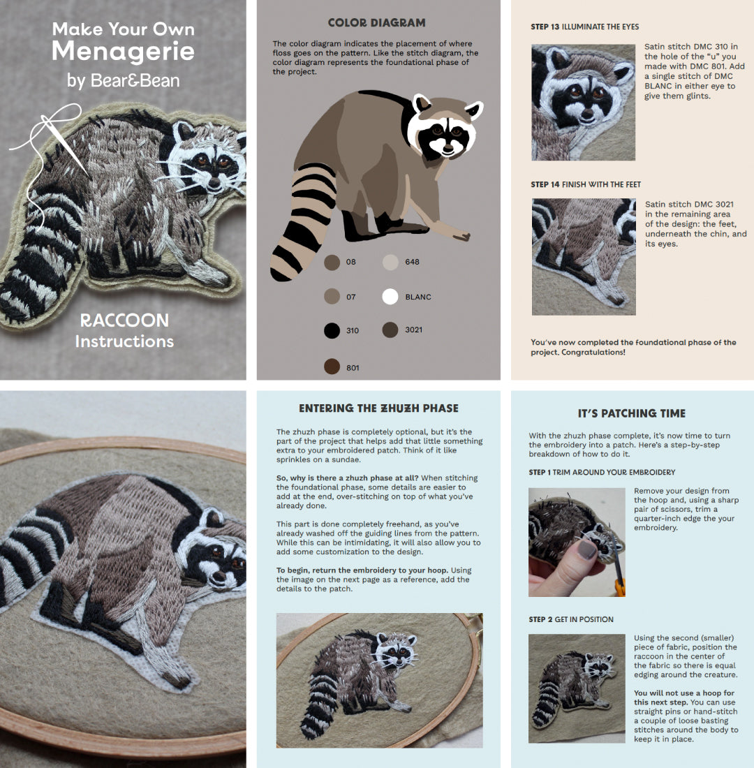 Raccoon Embroidered Patch Kit