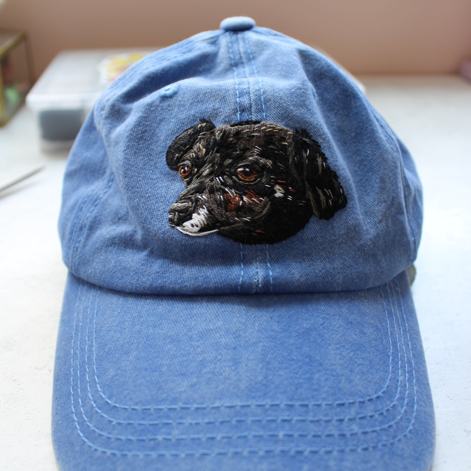 Dog embroidery on a hat