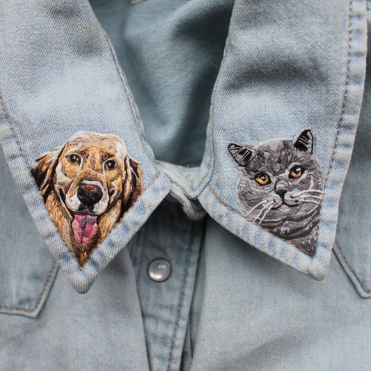 Personalized Pet Portrait Embroidery on Shirt Collar or Jacket