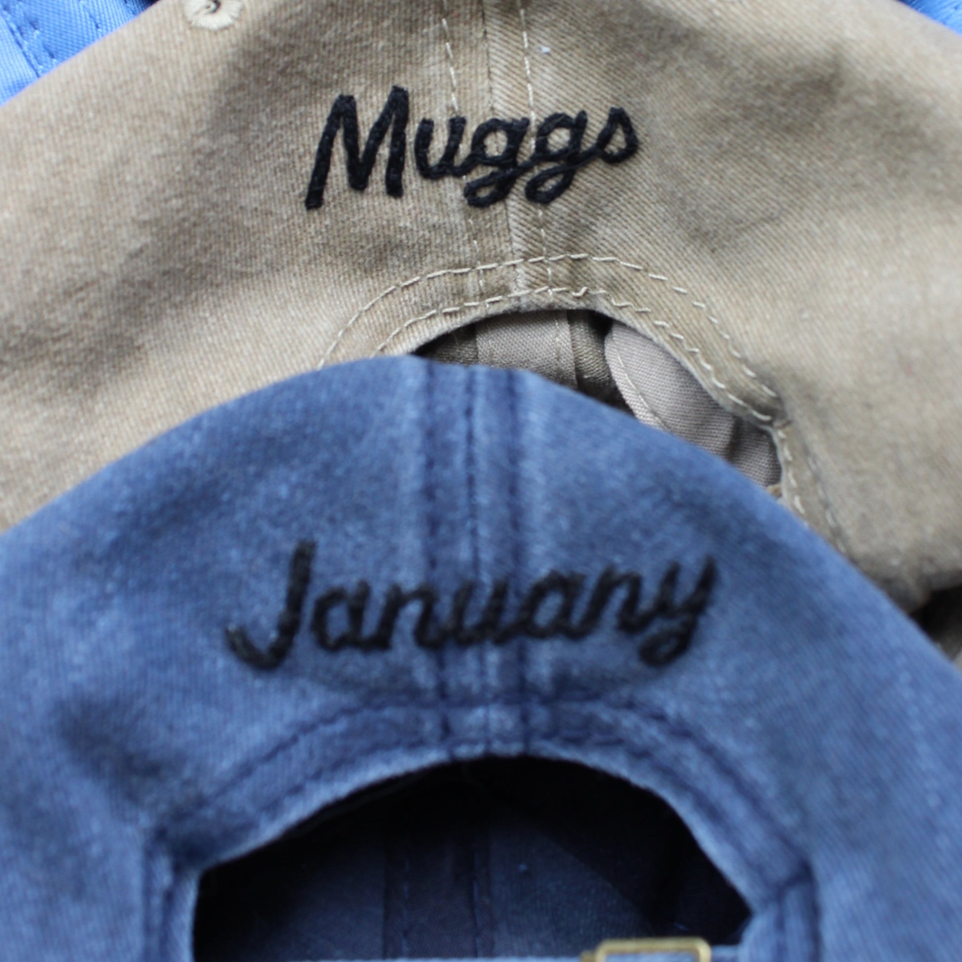 Name embroidery on the back of hats