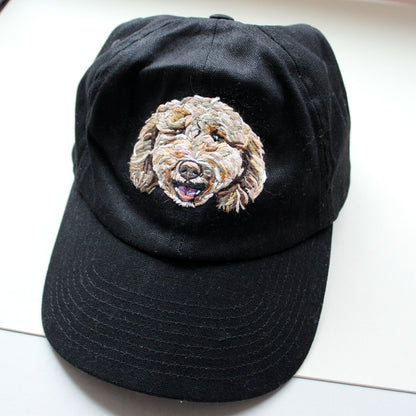 Pet Portrait embroidery on a hat